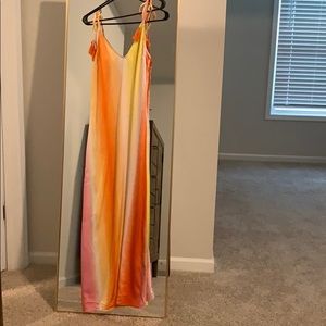 Forever 21 tie dye maxi dress tassel straps xs